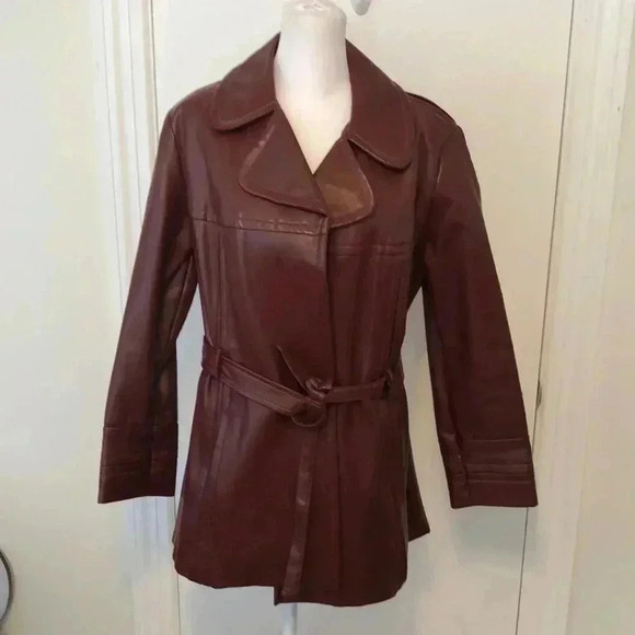 Vintage Gerda for Partners 3 reddish brown Vinyl coat with tie at waist. Size L - Picture 1 of 16